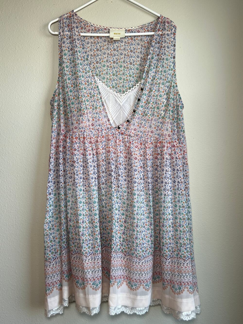Maeve by Anthropologie Womens XL Floral V-Neck Sleeveless Babydoll Dress & Slip
